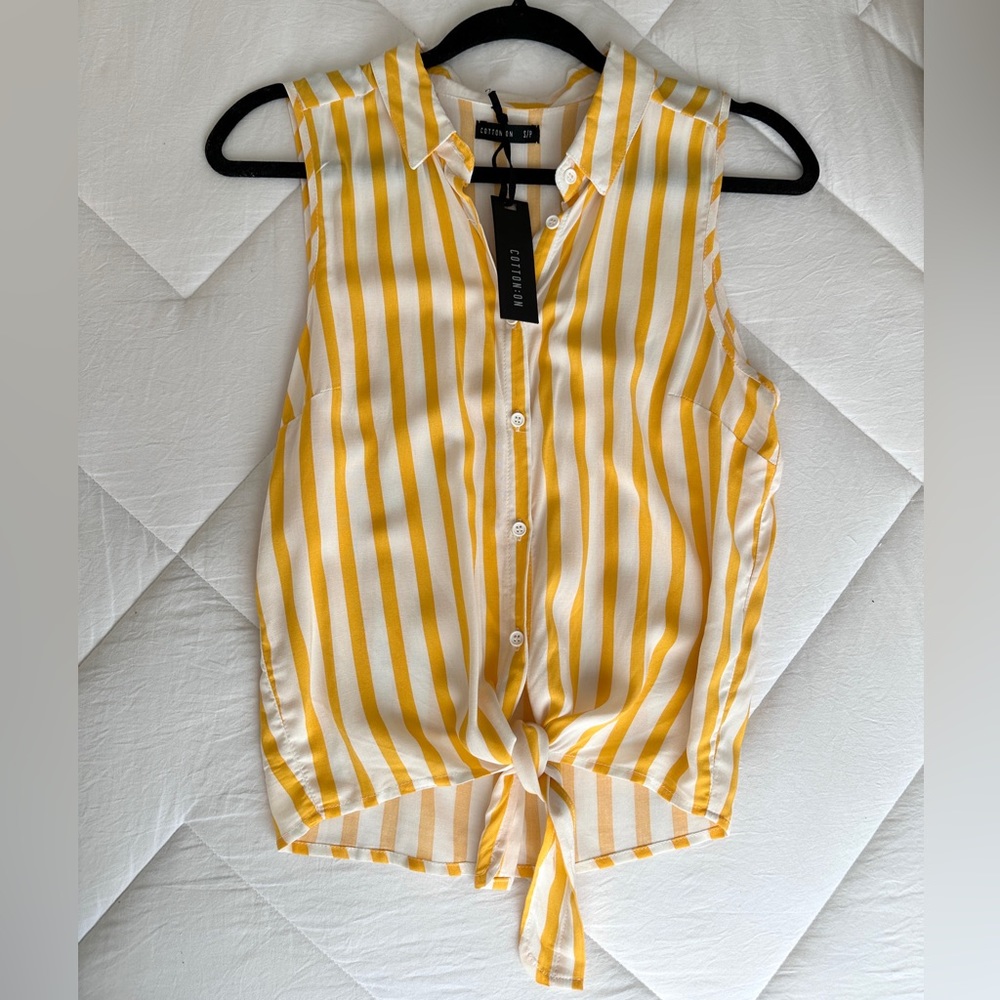 Yellow and White Button Up Tank Top